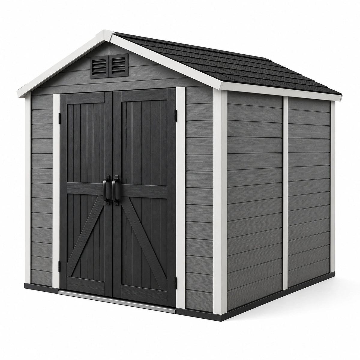 Abri de jardin en résine gris et noir avec ventilation