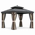 Pavillon de jardin en bois et métal avec rideaux en polyester 3x3m
