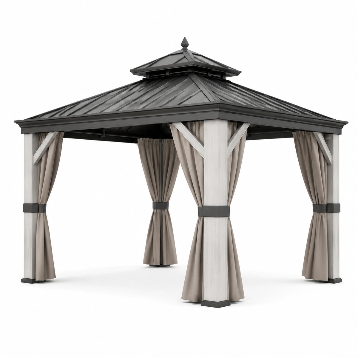 Pavillon en métal et tissu avec rideaux 3x3 m