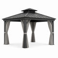 Pavillon en aluminium avec toit en métal et rideaux en polyester