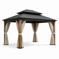 Pavillon extérieur en bois et acier avec rideaux en polyester 3,6 m x 3,6 m