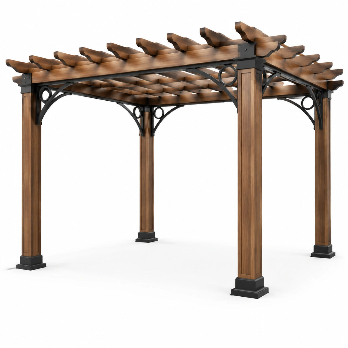Pergola en bois et métal brun/noir 300x300x250cm