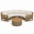 Ensemble de canapé d'angle en bois et corde beige crème avec table ronde