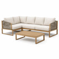 Salon de jardin en bois d'acacia avec canapé d'angle et table basse en corde beige