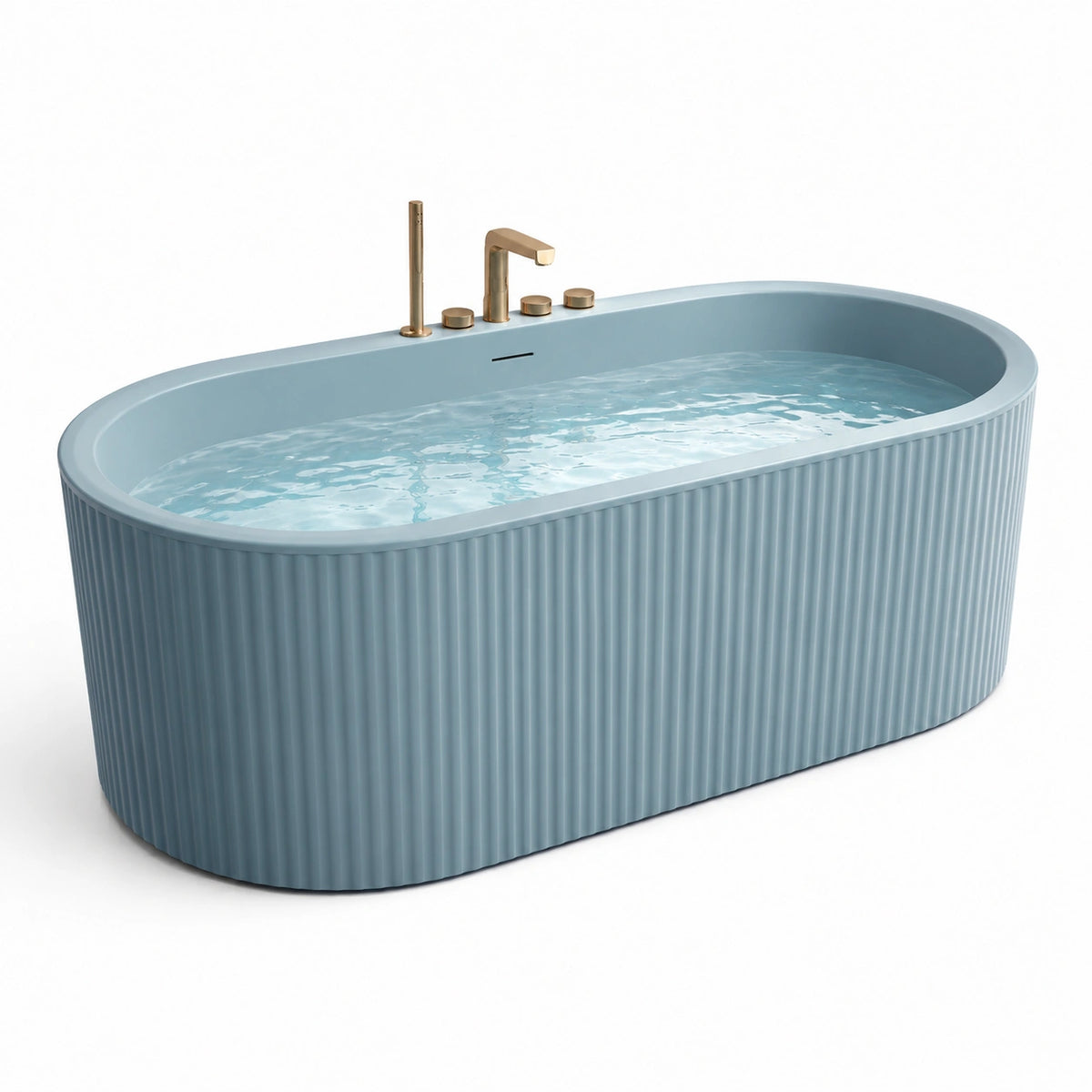Baignoire ovale en acrylique bleu avec robinet en laiton