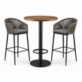 Table haute ronde bois avec 2 tabourets en métal et corde polyéthylène gris