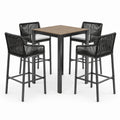 Set de table haute en bois et métal avec tabourets en corde noire