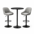 Ensemble table haute en métal et tabourets en tissu gris