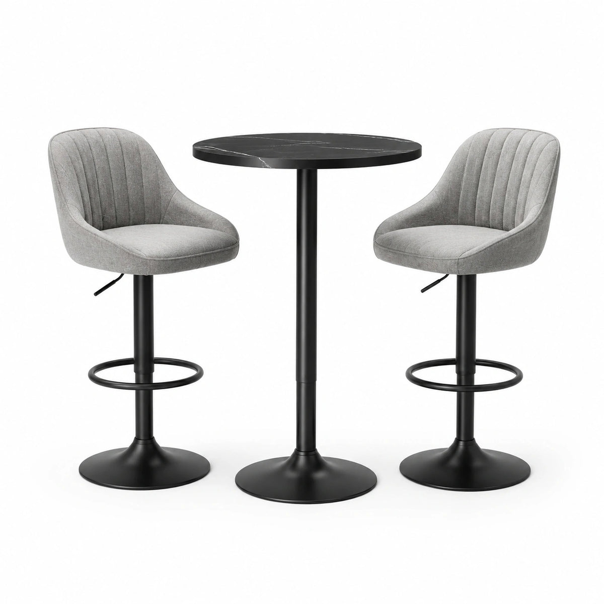Ensemble table haute en métal et tabourets en tissu gris