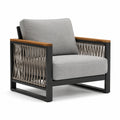 Fauteuil en Aluminium avec Coussins en Tissu Gris et Accoudoirs en Teck