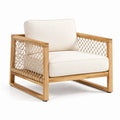 Fauteuil en bois d'acacia et corde avec coussins en polyester beige
