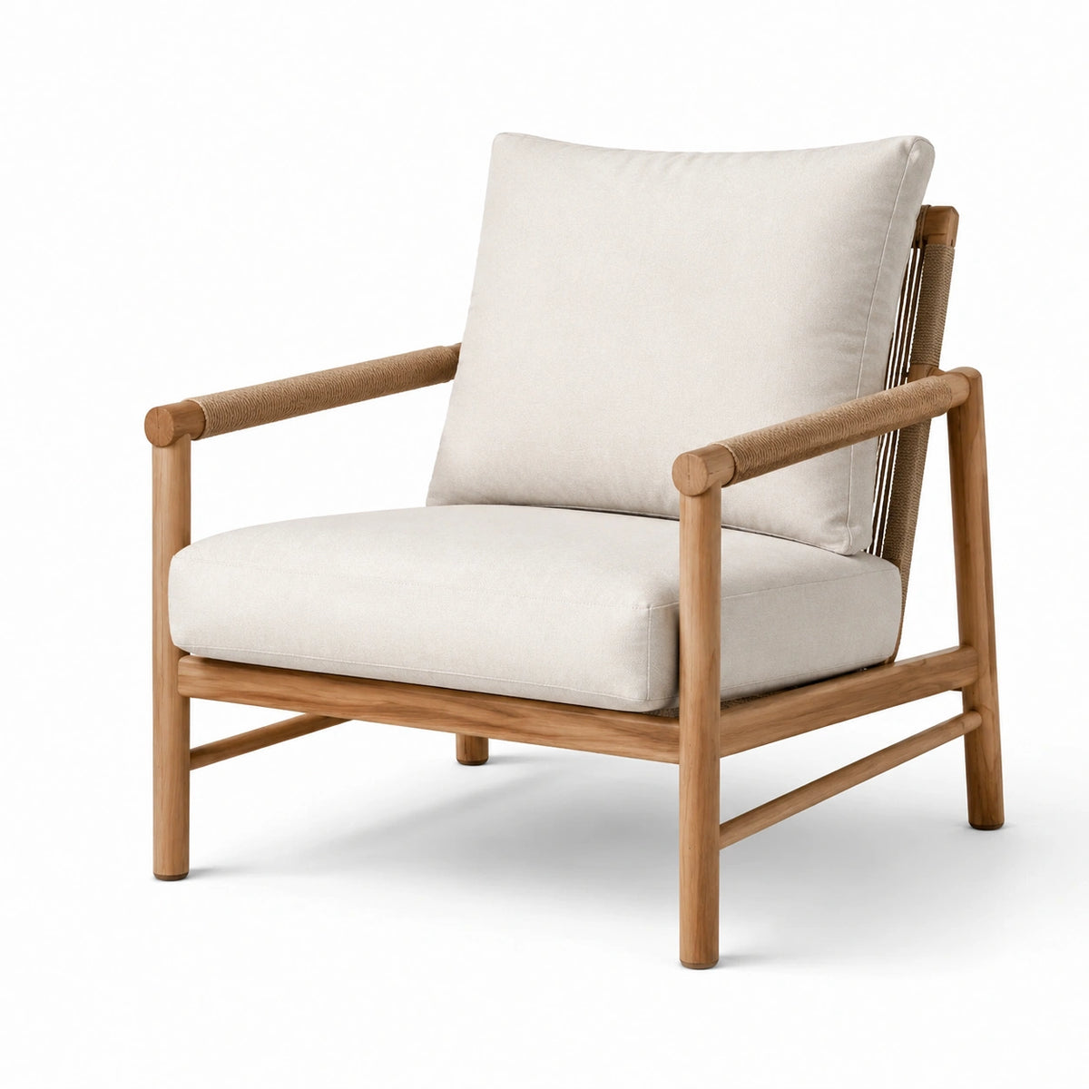 Fauteuil en bois d'acacia et tissu polyester beige