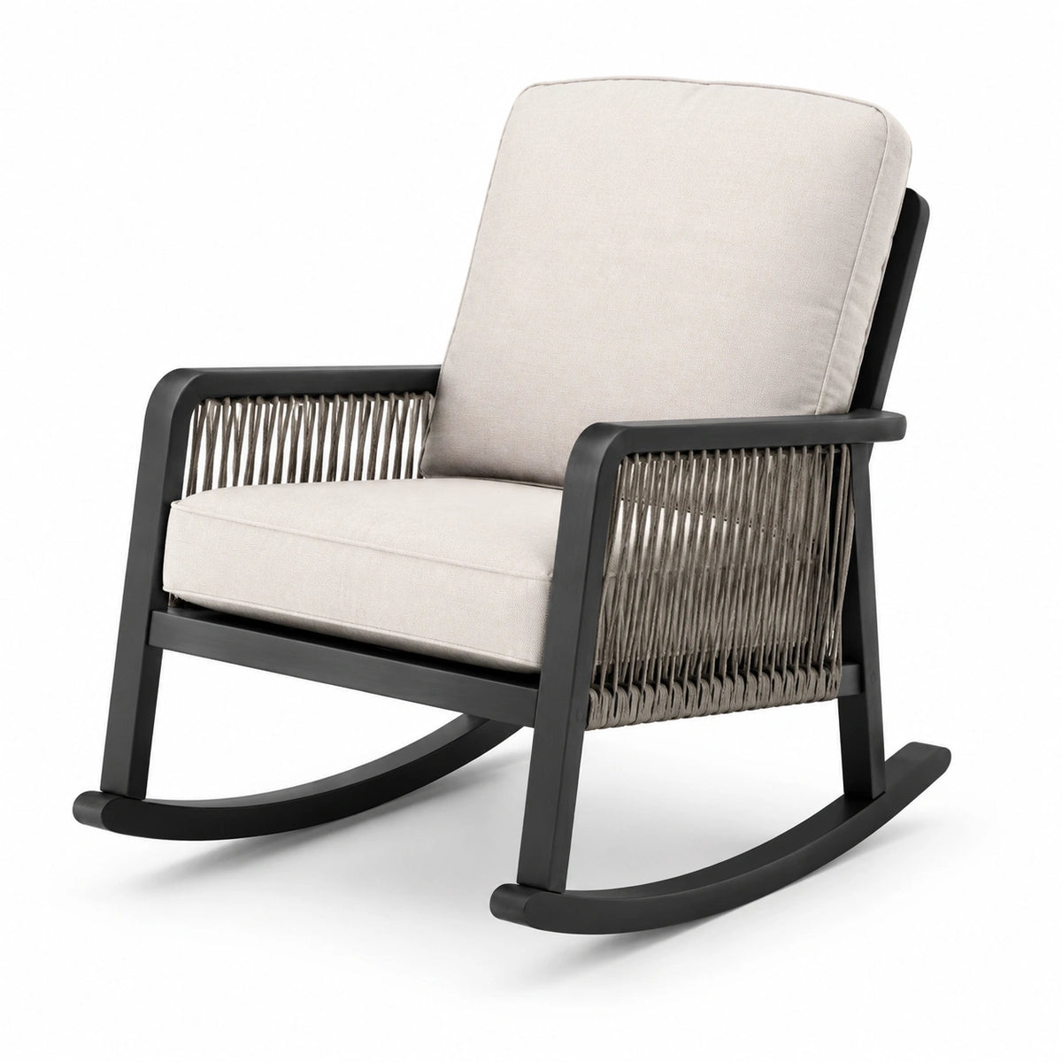 Fauteuil à bascule en métal et corde beige 90x80x90 cm
