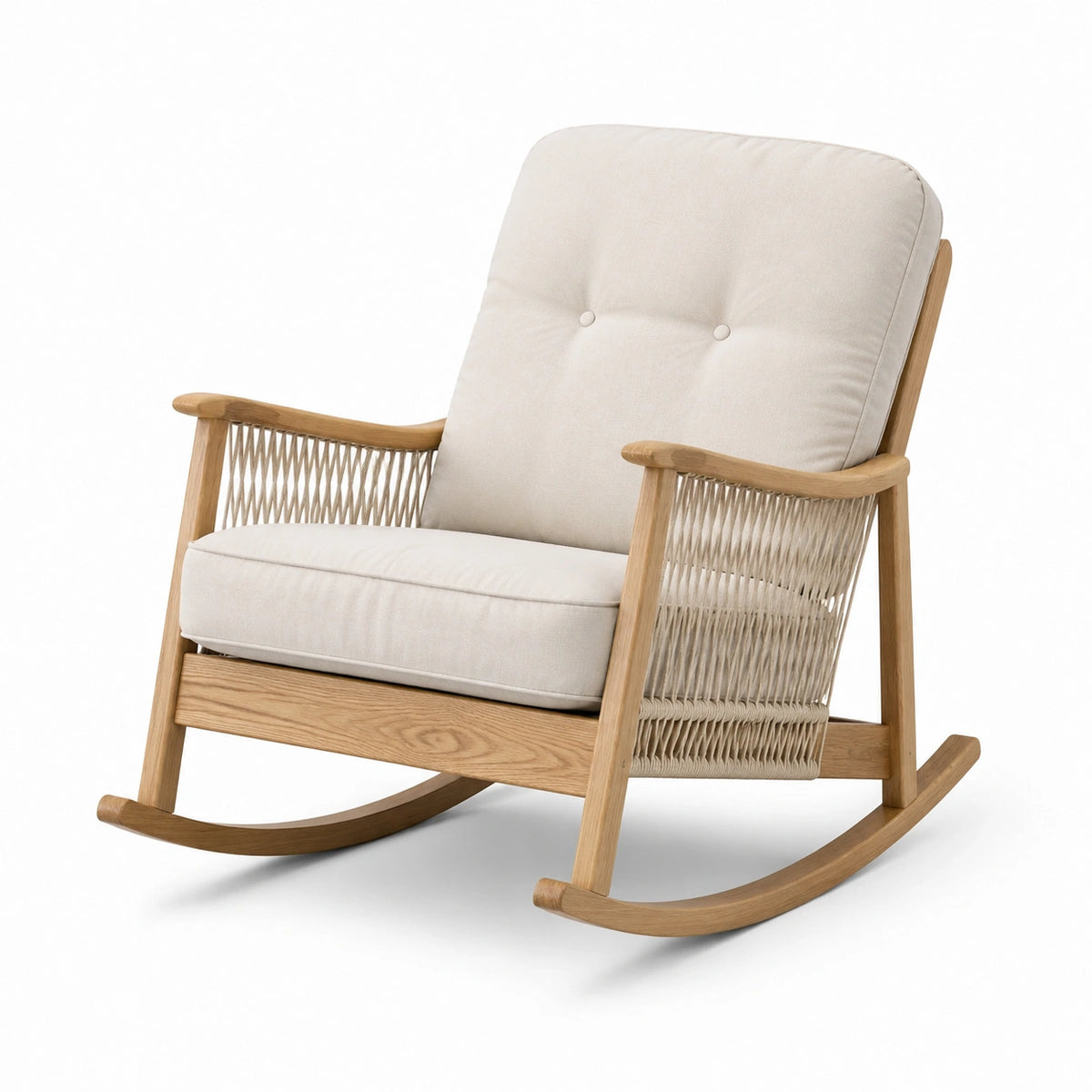 Fauteuil à bascule en chêne et polyester beige