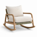 Fauteuil à bascule en bois de teck et coussins en lin écru
